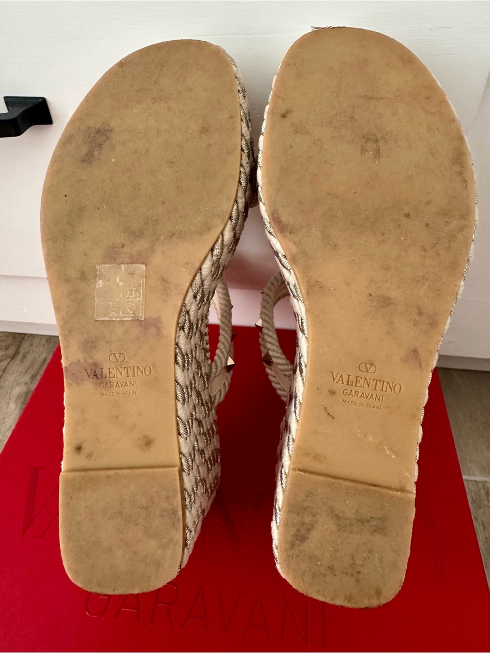 Valentino Garavani Ivory Rockstud Wedge Sandals - Picture 6 of 8
